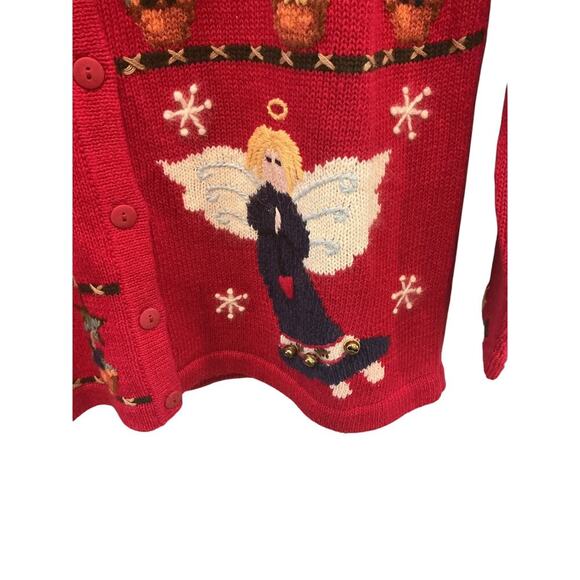 Vtg Quacker Factory Embroidered Cardigan Sweater I Believe in Angel Christmas - Picture 7 of 9